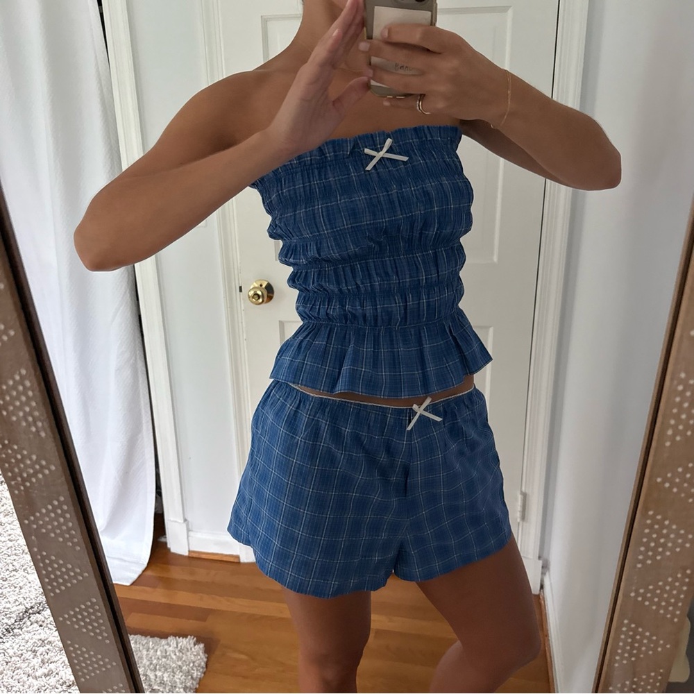 Leya Short in Flor Check Cobalt - size 6